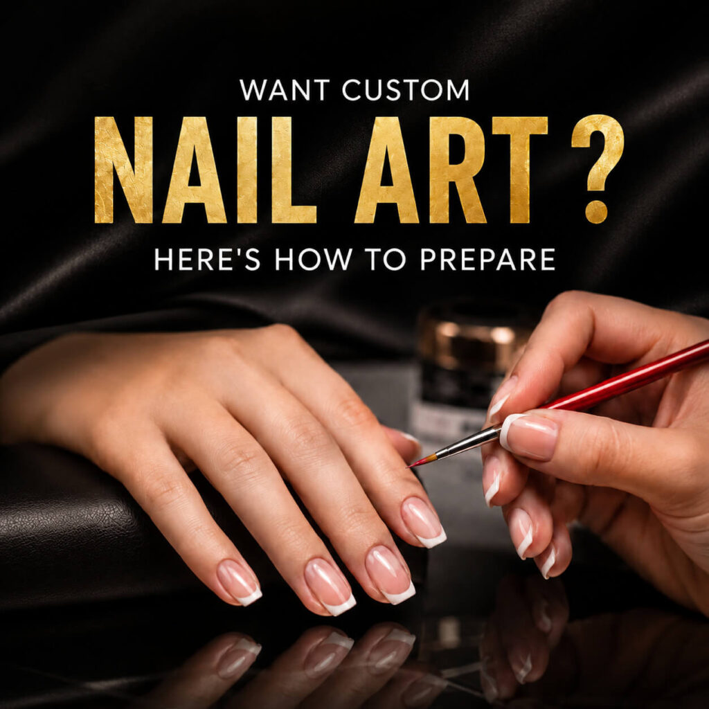 Custom nail art being applied to a client at Happy Nail and Spa in Kissimmee, FL