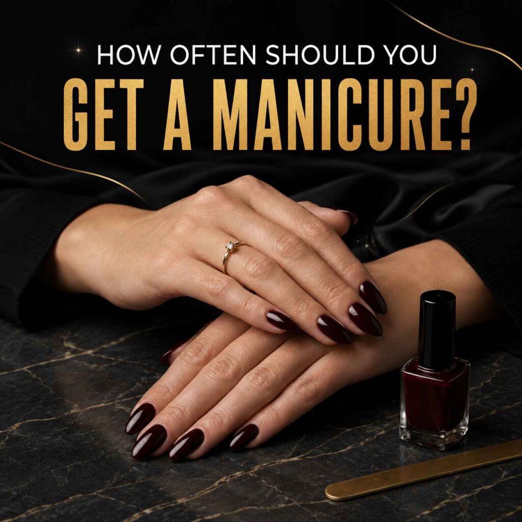 Fresh professional manicure with neatly shaped natural nails and healthy cuticles after salon nail care.