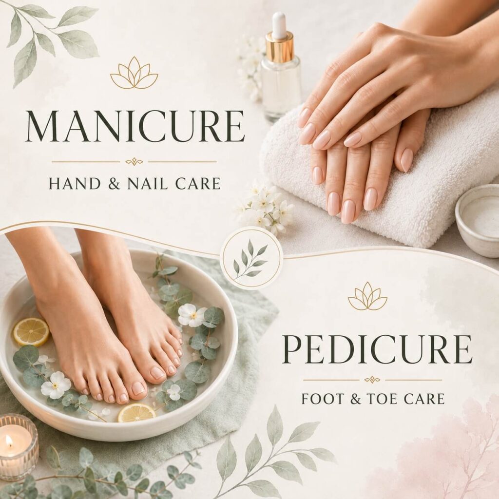 Side-by-side manicure and pedicure treatment at Happy Nail and Spa in Kissimmee, FL