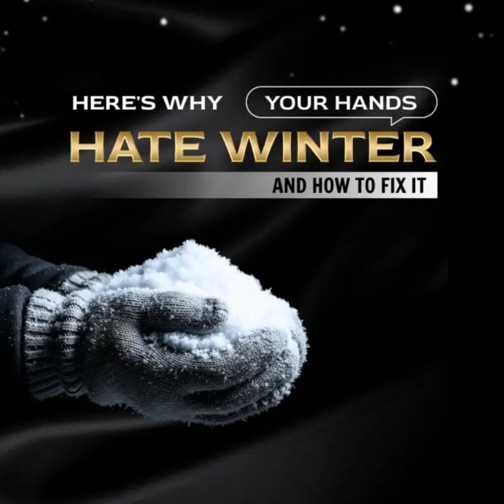 Well-moisturized hands with neatly manicured nails after a winter hand care treatment at a professional nail salon.